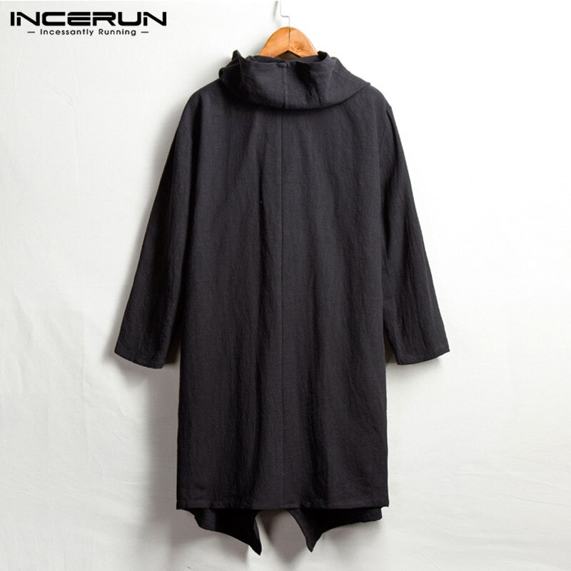 Incerun Vintage Mannen Jassen Katoen Coltrui Onregelmatige Geul Poncho Casual Lange Mouw Mantel Effen Straat Jassen Heren Bovenkleding