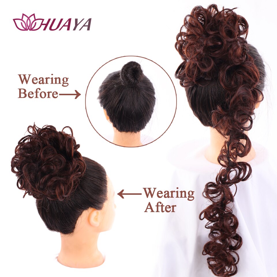 HUAYA Synthetic Chignon Hairpiece Messy Curly Scrunchie Hair Bun for women hair Extensions with Rubber Band Updo Ponytail