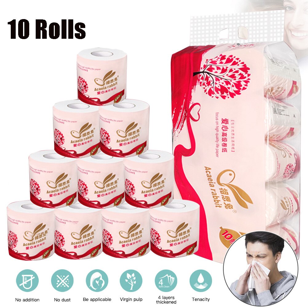 10 rollos de papel higiénico a granel, rollos de papel de baño blanco suave 4 capas rápido: Default Title