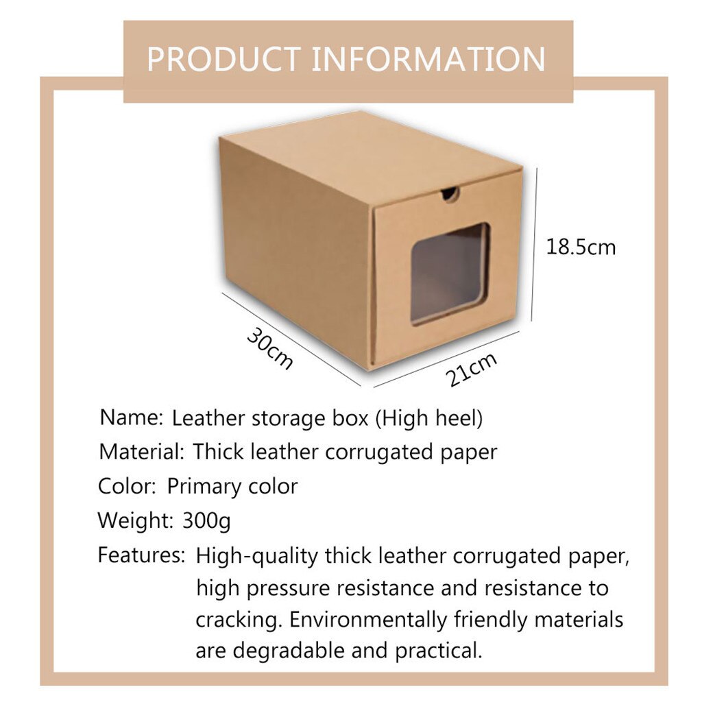 IN STOCK ! Kraft paper drawer shoe Box Bag Thickened Kraft Cardboard Box Transparent Drawer Shoebox Receptacle Box: B