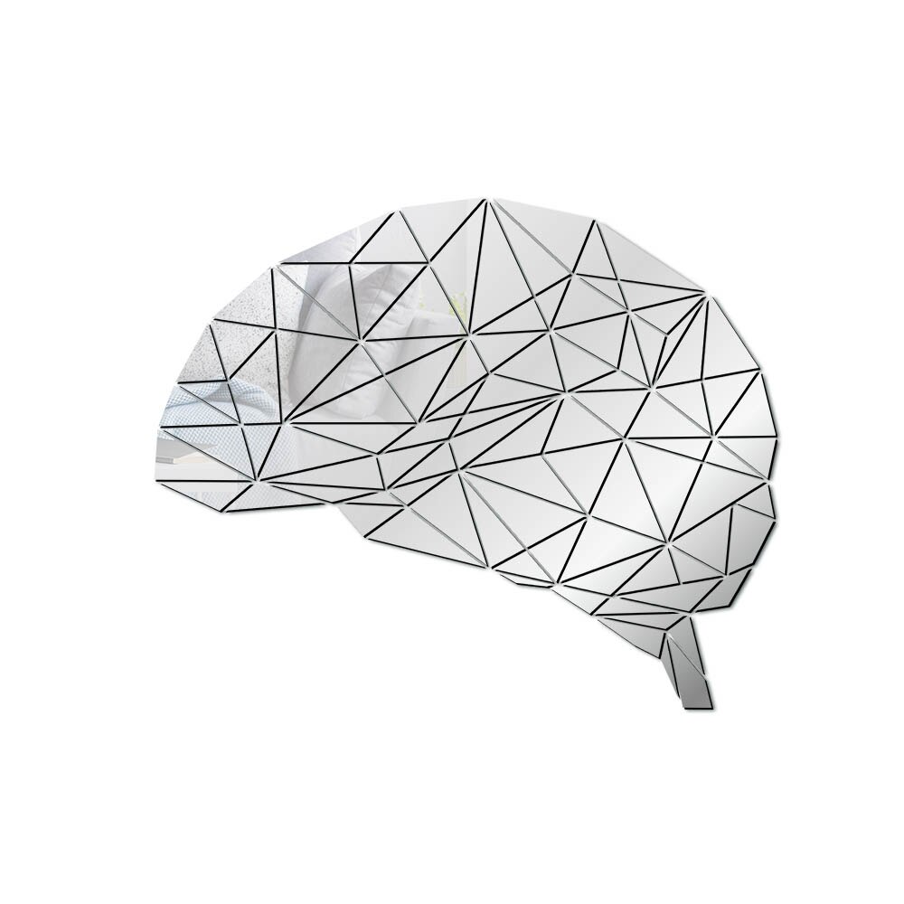 Psykolog hjerne sind formet akryl 3d spejl klistermærke væg indretning vægmaleri spejl neurovidenskab hjerne anatomi diy espejos de pared: Sølv / 84 x 70cm