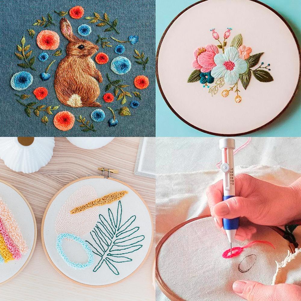 Magic Embroidery Pen Punch Needle Kit Craft Embroidery Threads Cross Stitch Embroidery Hoop DIY Knitting Sewing Accessory Tools