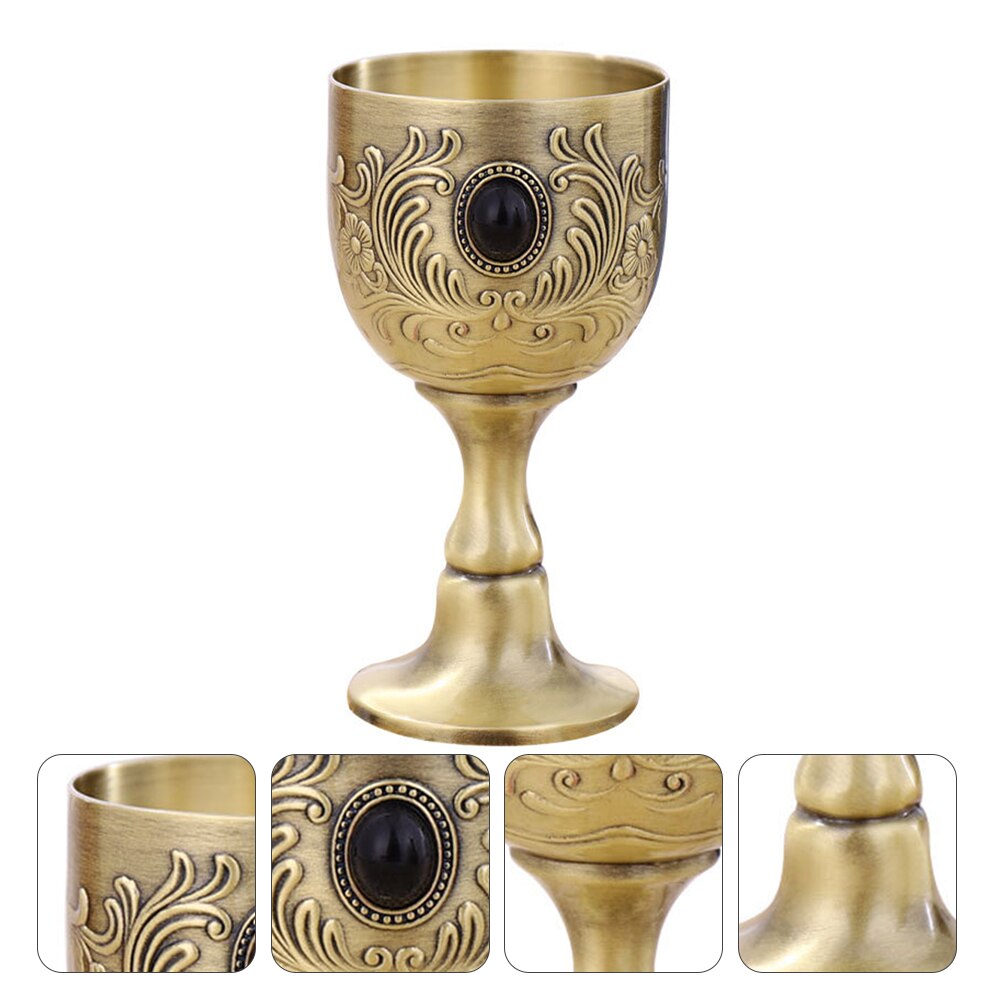 1Pc Wine Chalice Retro Wine Glass Personality Alloy Metal Mini Tall Wine Glass Wedding Party Decoration
