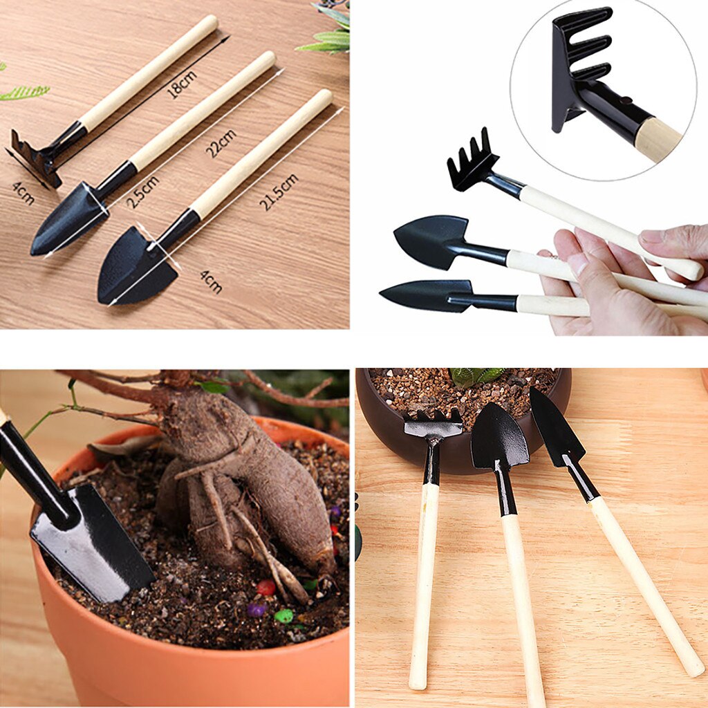 Mini Garden Shovel Trowel 3 Piece Stainless Steel Garden Tool Set Wood Handle Shovel Trowel Gardening Tool Set Combination