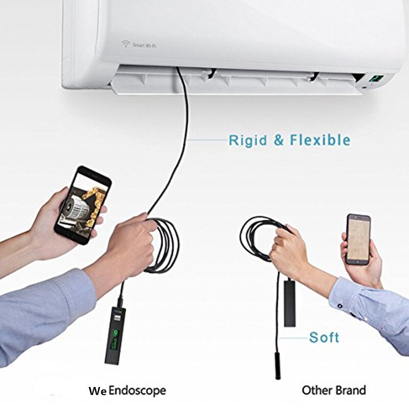 Caméra d'inspection étanche IP68, Endoscope USB Wifi 1200P avec câble Flexible Semi-rigide pour Smartphone, sans fil