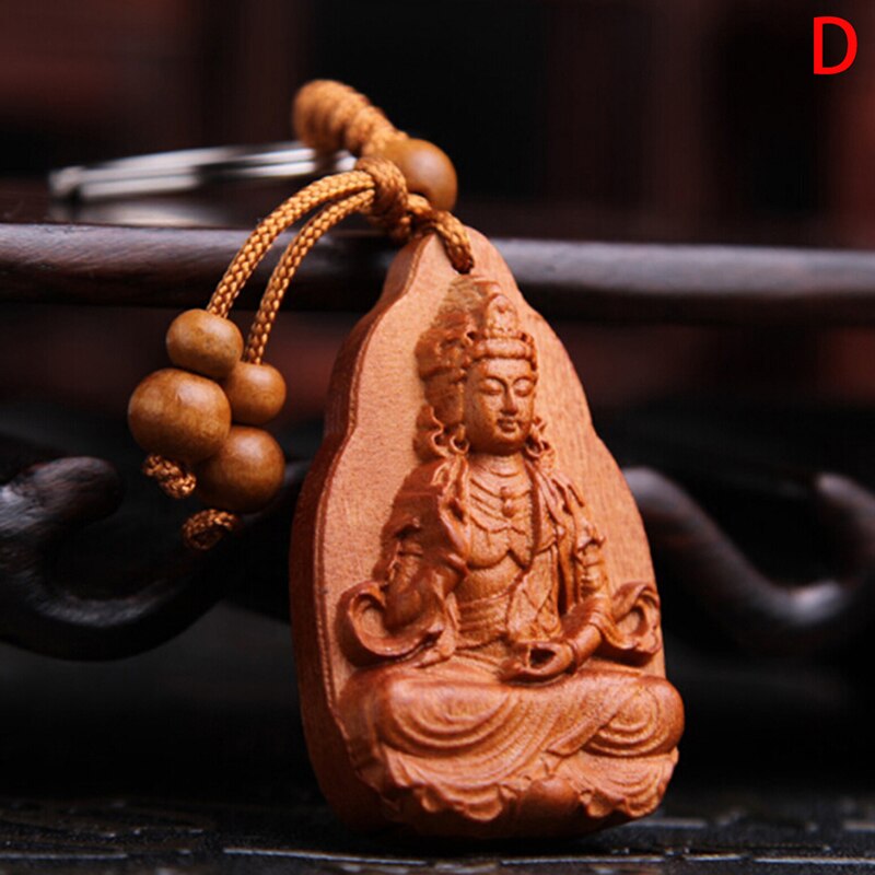 For Car Bag keyring Lucky Jewelry Peach Wood Carving buckle Buddha Pendant Keychain