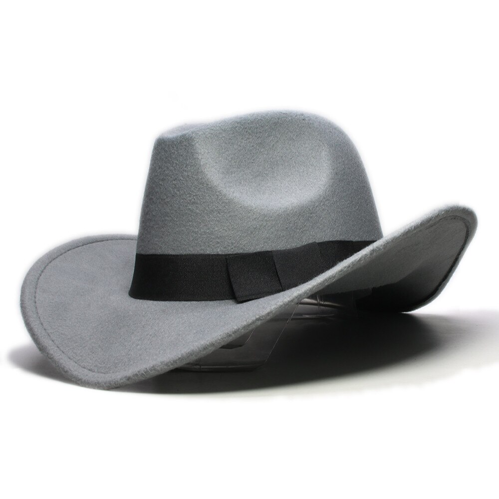 Retro Parent-child Women Men /Kid Wool Wide Brim Cowboy Western Hat Cowgirl Bowler Cap Black Bow Bowknot Ribbon Band (57//54cm): Gray / Kid Size 54cm