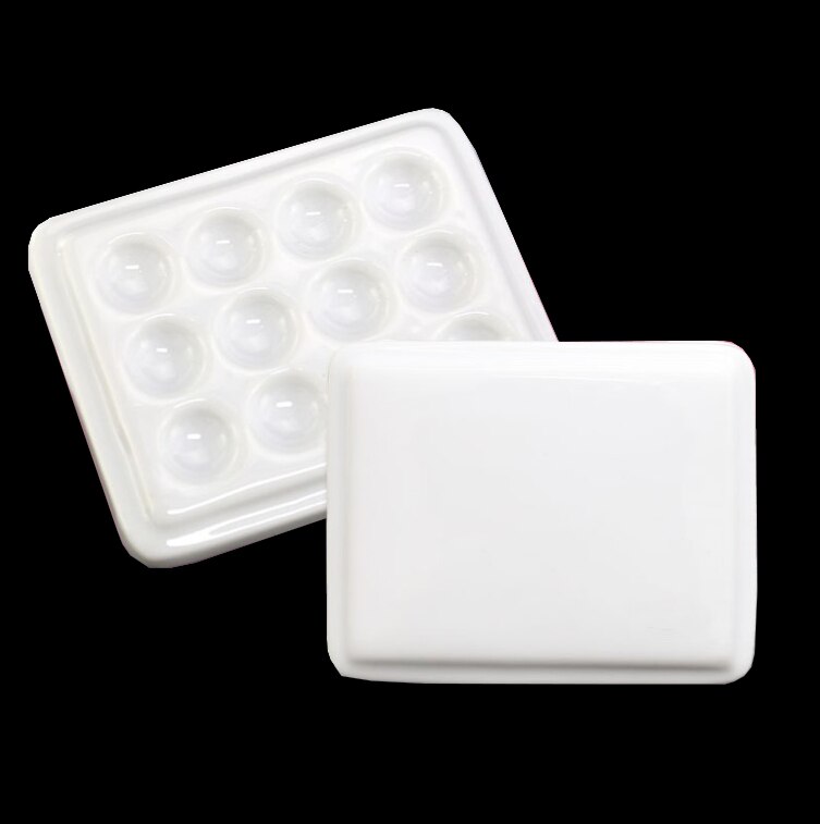 Paleta de acuarelas de artista de cerámica, paleta de cerámica Gouache en forma de rosa, hueso, China, suministros de pintura en forma de flor: 12 holes