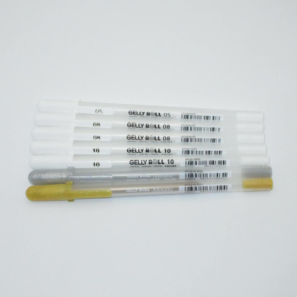 Sakura Gelly Roll Gel Pens 6 Pieces White Gold Silver Japan