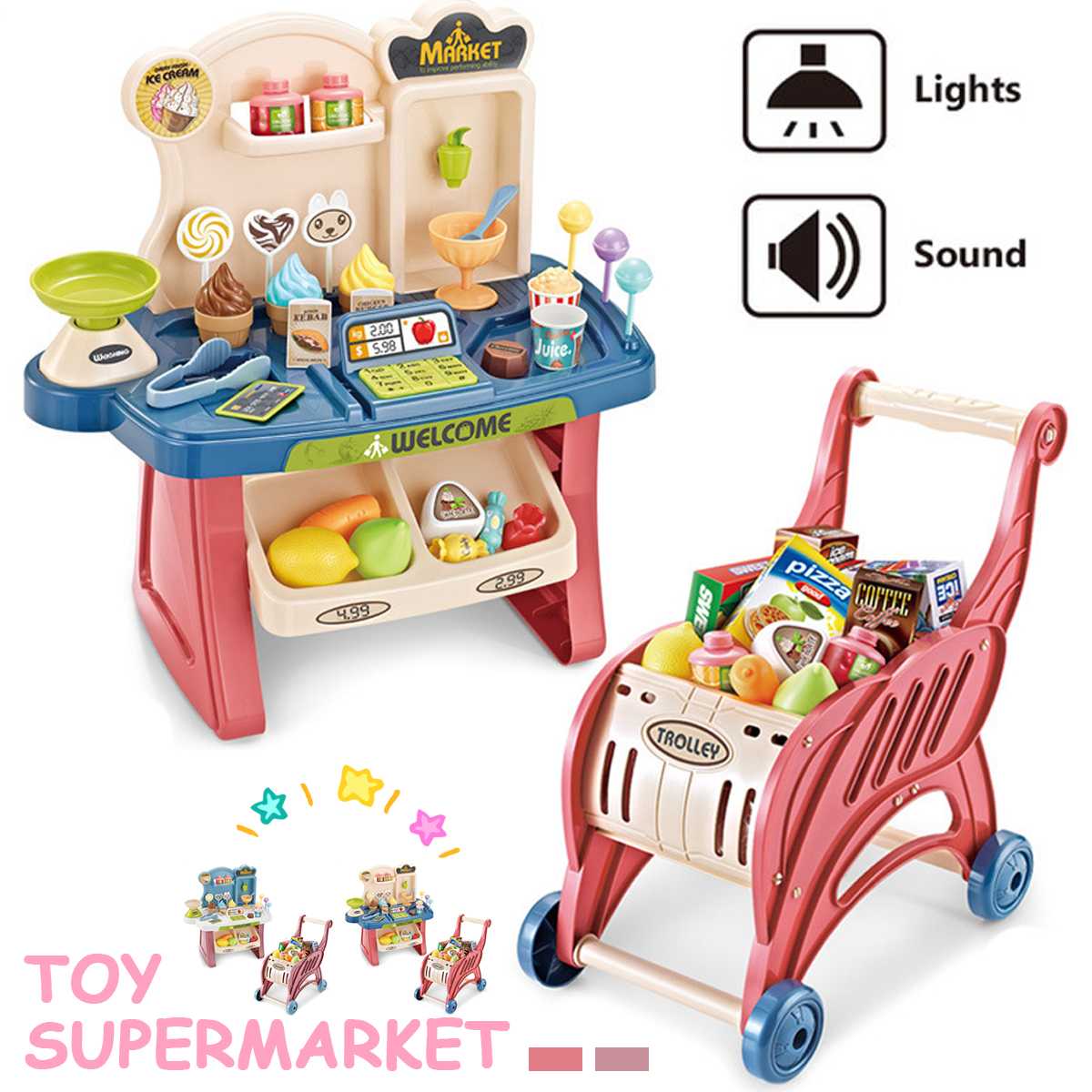 Simulazione per bambini carrello carrello giocattolo taglio frutta e verdura supermercato shopping impostato da gioco in plastica