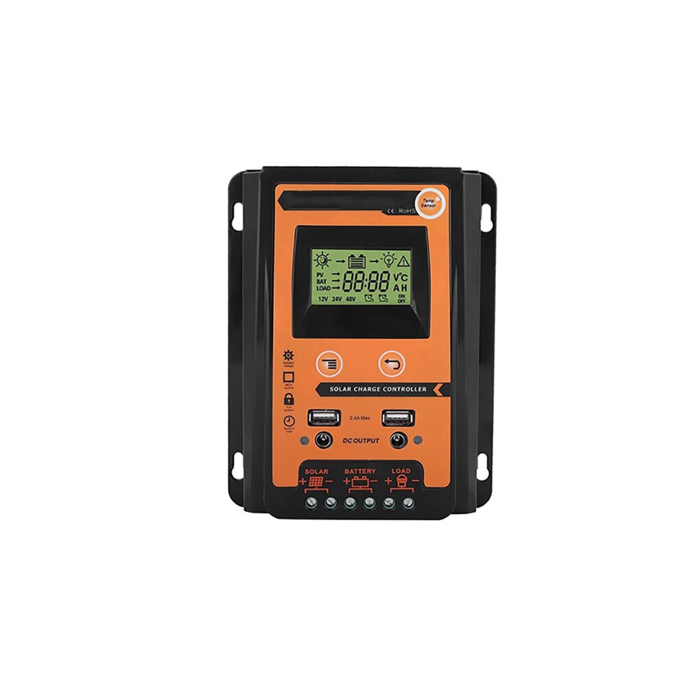 Controlador de carga Solar 30A 50A 70A MPPT PWM, 12V 24V, doble USB, regulador Solar con LCD grande, controlador de batería PV, temporizador de carga: Black orange 30A