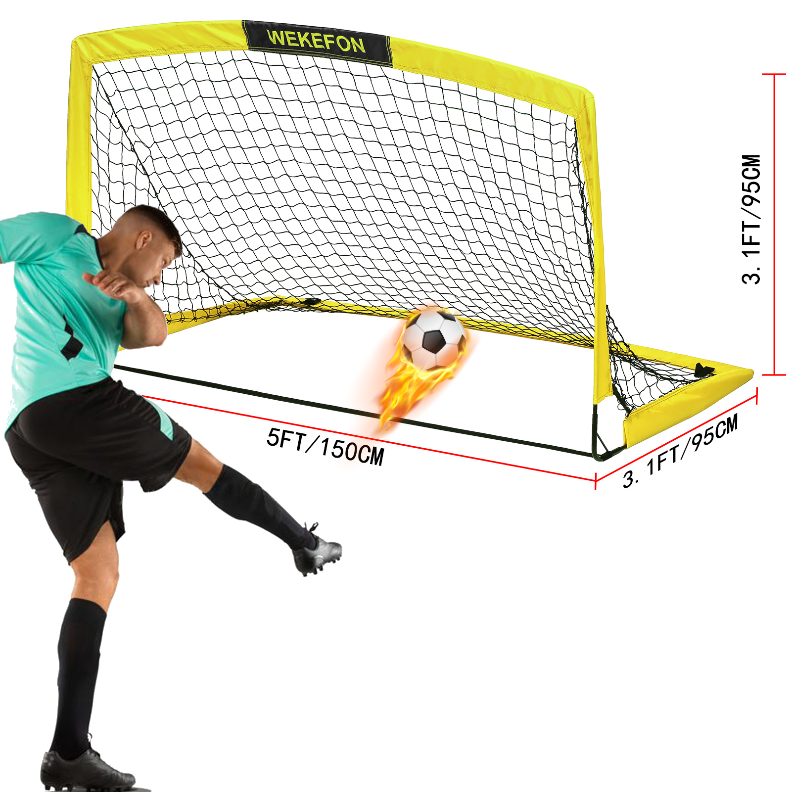 Portería de fútbol portátil para niños, Red de 5 'x 3,1' para adultos y jóvenes, patio de juegos, patio trasero, entrenamiento en interiores y exteriores