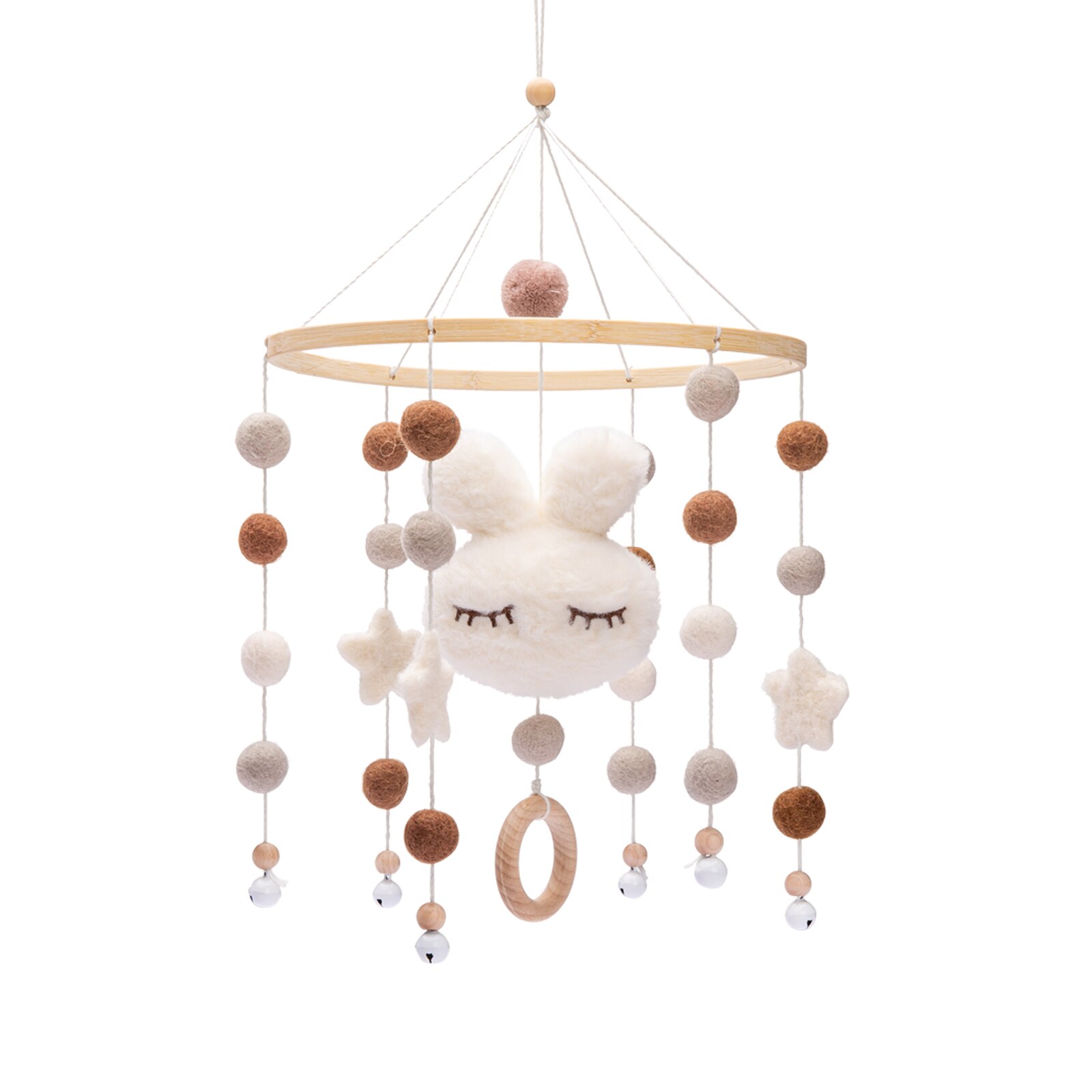7Pc Assemblage Rammelaars Beugel Setinfant Wieg Mobiele Bed Bel Beugel Bescherming Pasgeboren Baby Speelgoed Houten Bed Bel Accessoires: White rabbit