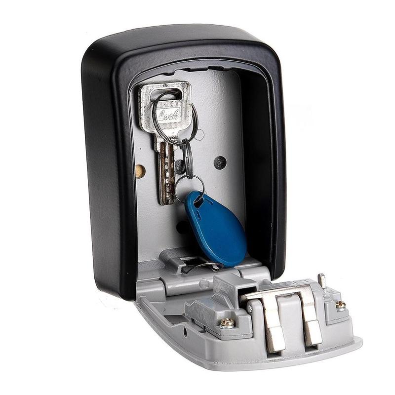Key Lock Box Wall Mounted Aluminum Alloy Key Safe Box Weatherproof 4 Digital Combination Key Storage Lock Box Indoor Outdoor