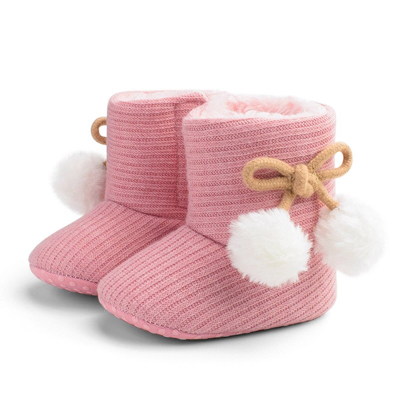 Baby Weichen Sohlen hoch oben Bootie Nicht-Unterhose Weiche Baumwolle Baby Kleinkind lässig Schuhe Herbst Winter Warme Plüsch Ball solide Stiefel: Rosa / 7-12 Monate