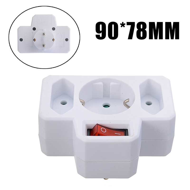 1Piece 3-way Plug Distributor Adapter Conversion Socket Plug EU Standard w/ switch 16A Multiple Plug