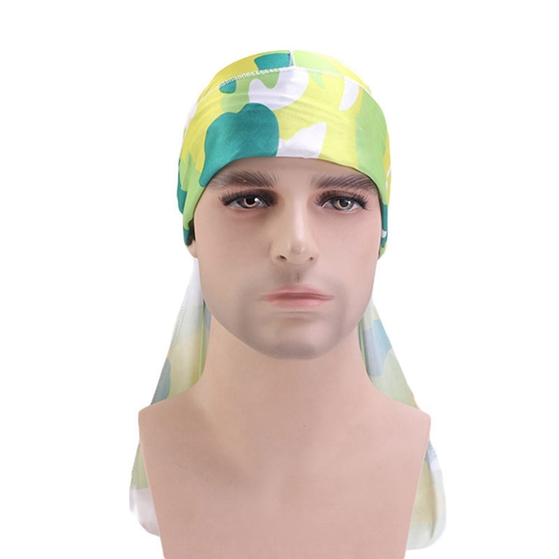 Camo Heren Zijdeachtige Durags Tulband Print Mannen Zijde Durag Hoofddeksels Bandans Hoofdband Haar Accessoires Piraat Hoed Golven Rags