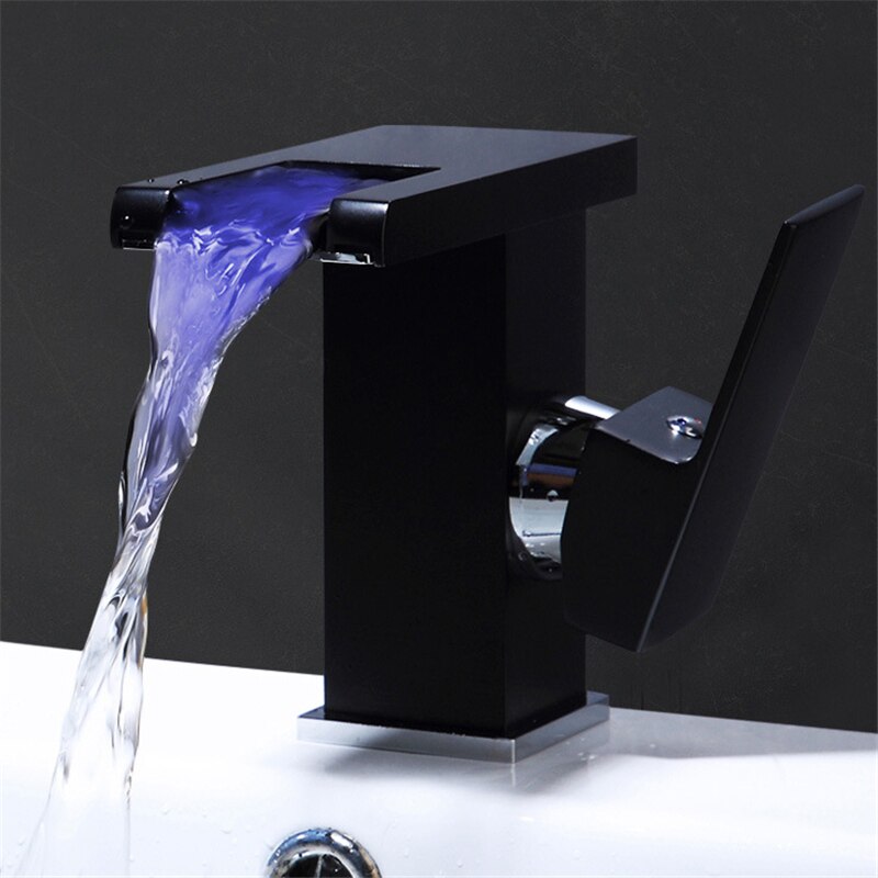3 Color LED Waterfall Bathroom Basin Faucet Single... Grandado