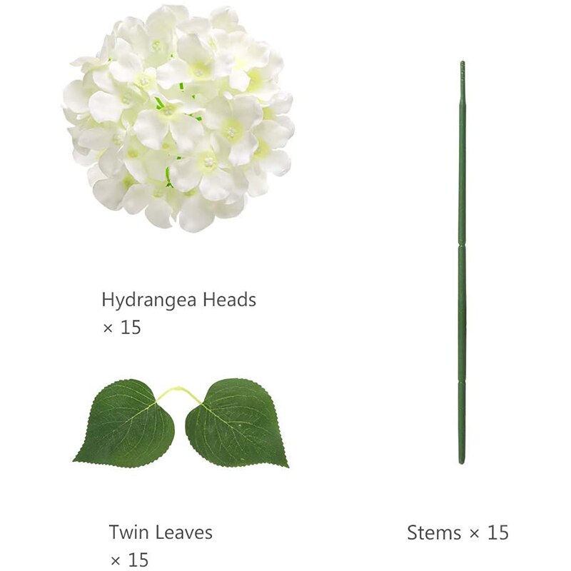 Silk Hydrangea Flowers Artificial Flowers Heads with Twin Leaves and Stems for Home Wedding Party Decorations