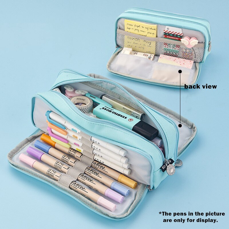 Angoo Double Sided Pen Bag Pencil Case Special Macaron Color Dual Canvas Pocket Storage Bag Pouch Stationery School Travel A6899: Light blue