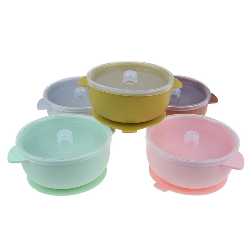 Conjunto de alimentação de silicone crianças utensílios de mesa tigela de sucção de silicone de grau alimentício com colher prato de bebê bpa livre babadores de silicone