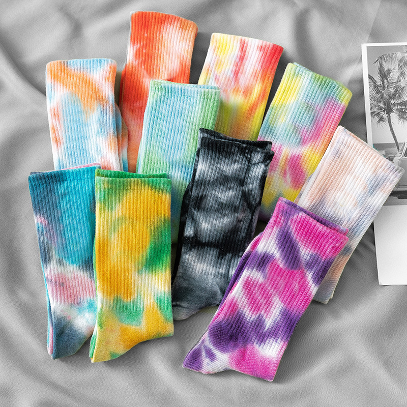 Calcetines de algodón Tie-dye para hombre y mujer, medias de tendencia urbana de , de color sólido, para baloncesto y monopatín