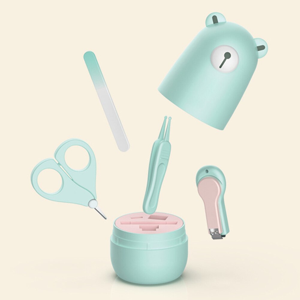 4 stks/set Zorg Pincet Cartoon Dier Baby Grooming Veilig Meisjes Nagelknipper Set Schaar Nagelvijl Rvs Manicure: Blauw