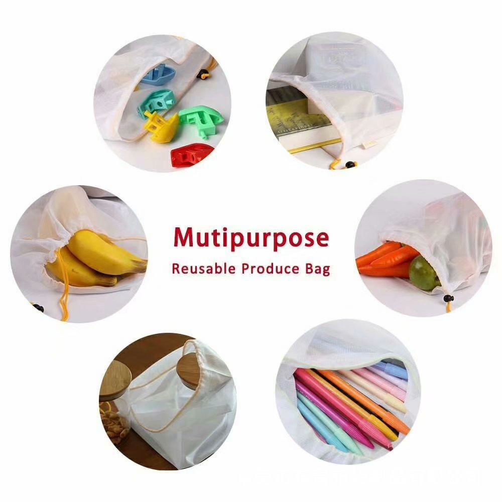 1PC Reusable Mesh Kitchen Storage Bags Washable Eco Friendly Bag For Grocery Supermarket Fruit Vegetable Toys Sundries Storage