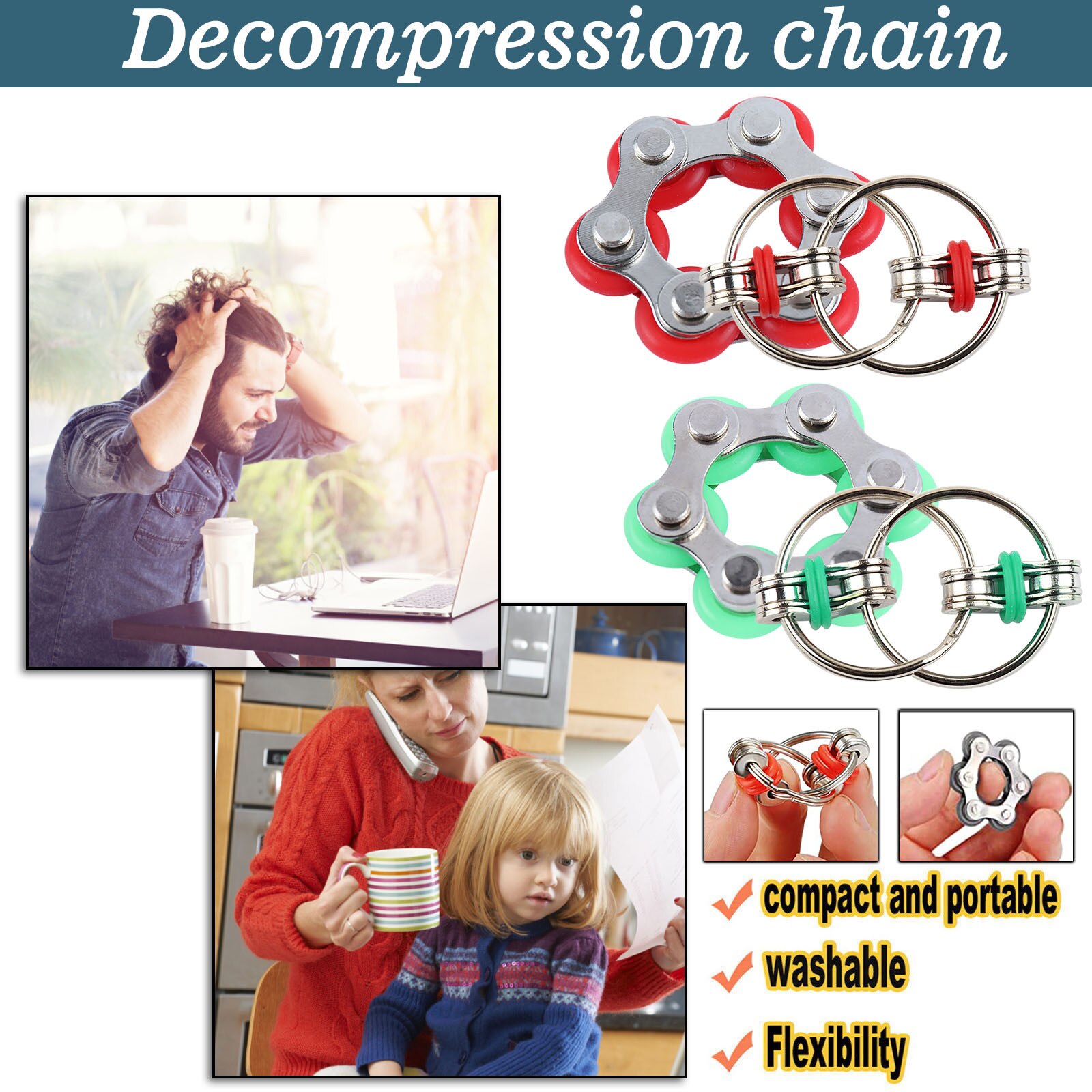Flippy Chain Fidget Toy Relieves Stress Reducer ADHD Anxiety and Autism Suitable for Workplace School Daily