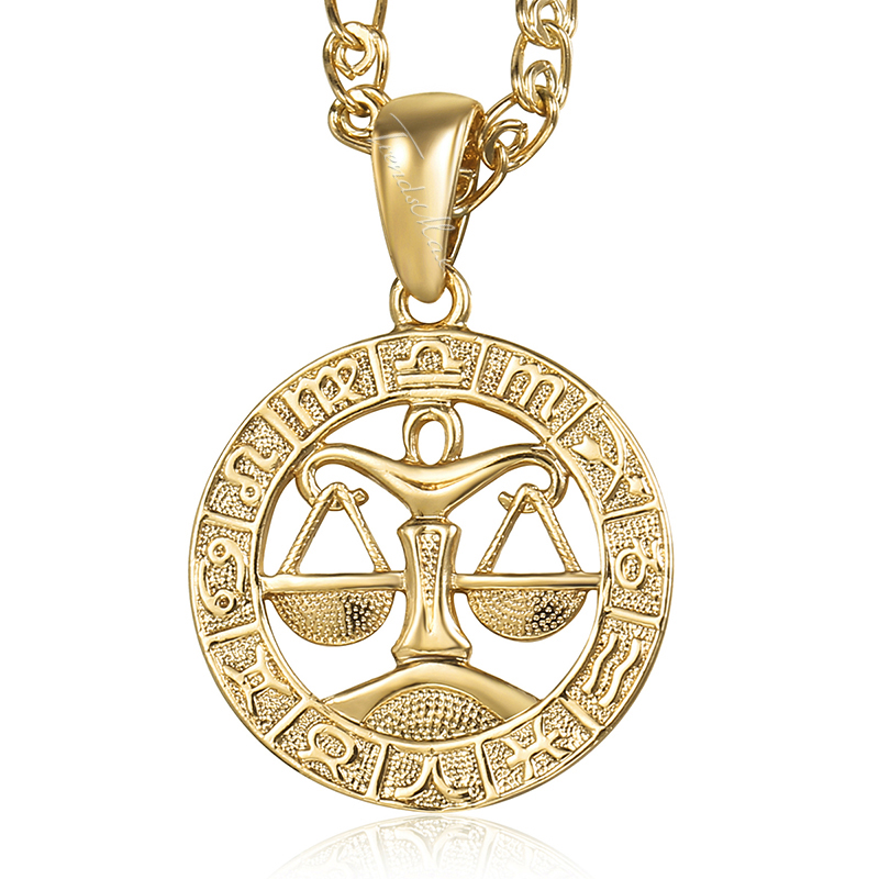 Davieslee 12 Horoscope Zodiac Sign Pendant Necklaces For Women Men Gold Color Aries Leo 12 Constellations DGPM24: green / Pure Gold Color