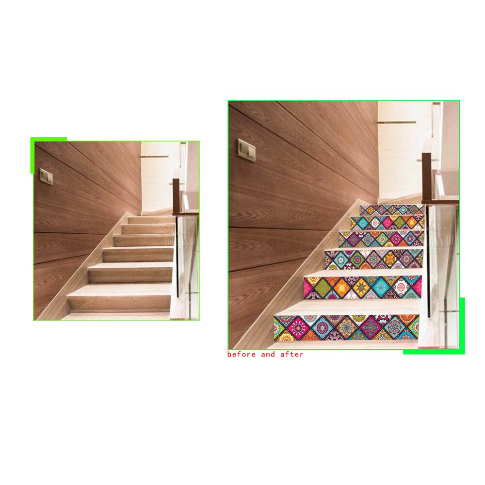 6PCS Removable Stairs Sticker Step Self-Adhesive Ceramic Tiles Stair Wallpaper Decal Vinyl Stairway Home Decoration 18x100CM CD