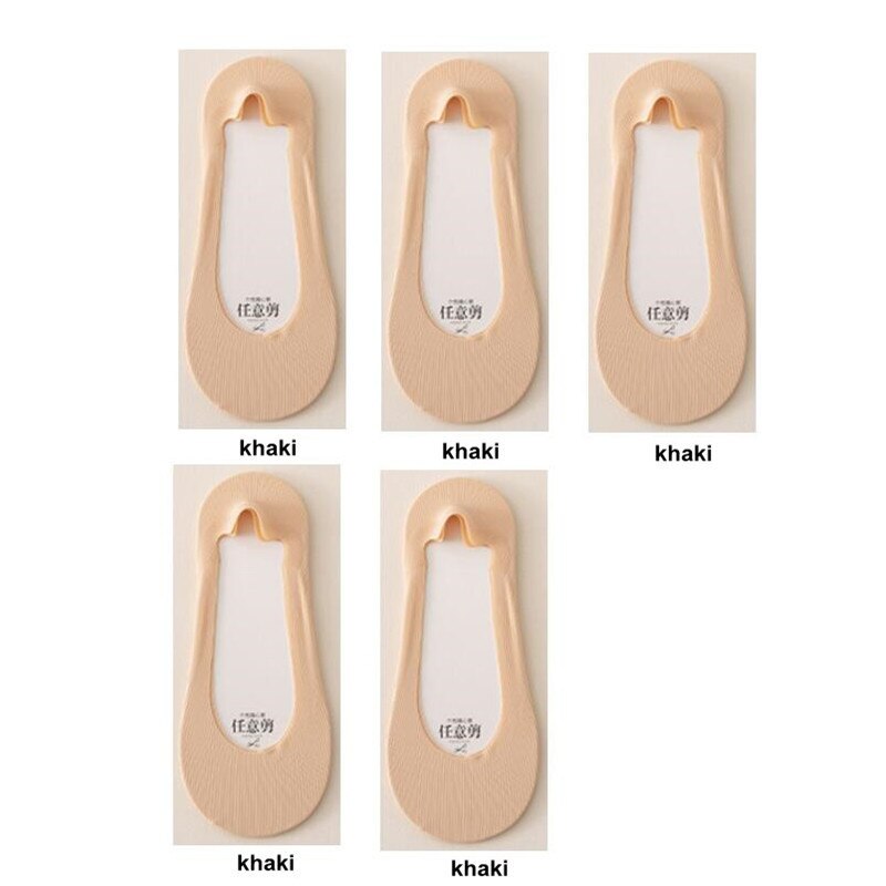 Calcetines invisibles de barco para mujer, medias finas de seda de hielo, boca poco profunda, parte inferior de algodón, sin Talón de deslizamiento, 5 pares: F
