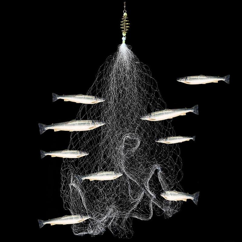60cm Shoal petite maille filet de pêche w/nuit perles lumineuses boule solide anneau portant connecteur accessoires de pêche