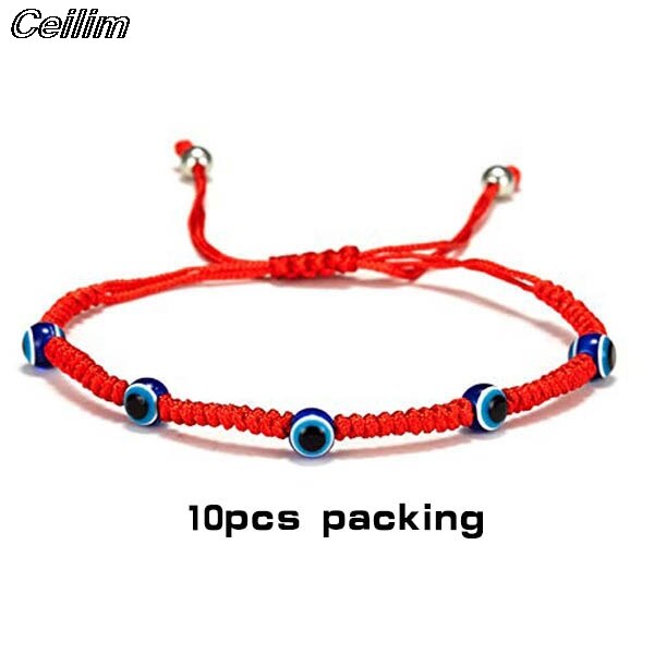 Pulsera de cordel rojo con 7 nudos, 10 Uds., hecha a mano, protección para ojos, amuleto de la buena suerte para el éxito, amistad de la pareja: 10pcs style d