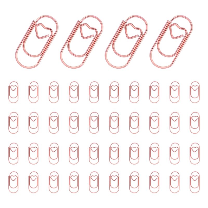 150 Pieces Cute Paper Clips Mini Clips Heart Shaped Paperclips Bookmark Clips for Office Supplier School: Rose gold