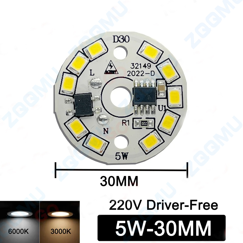 10 Uds. Chip de bombilla LED sin controlador 18W 15W 12W 9W 7W 5W 3W SMD 2835 cuenta de lámpara redonda AC 220V bombilla Chip iluminación foco luz jabalí: Verde militar / 28 W