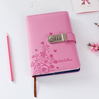 Spiral A5 Notebook Paper Lock Password Code Stationery Products Diary 100 Sheets Office Shcool Supplies Notepad with Lock: Pink