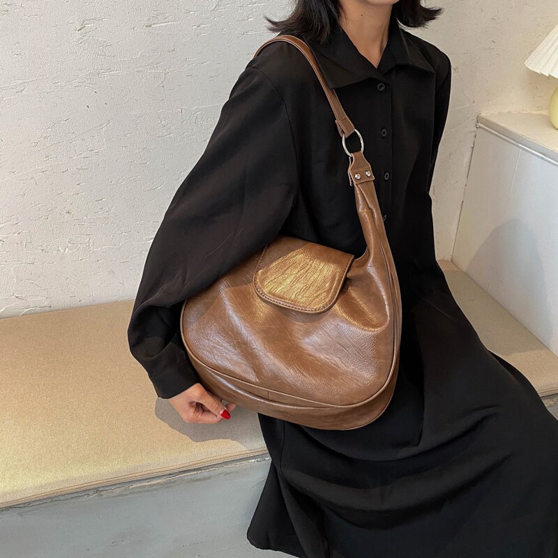 Pu leren vintage handtas voor dames retro merk schoudertas dames eenvoudige handtas