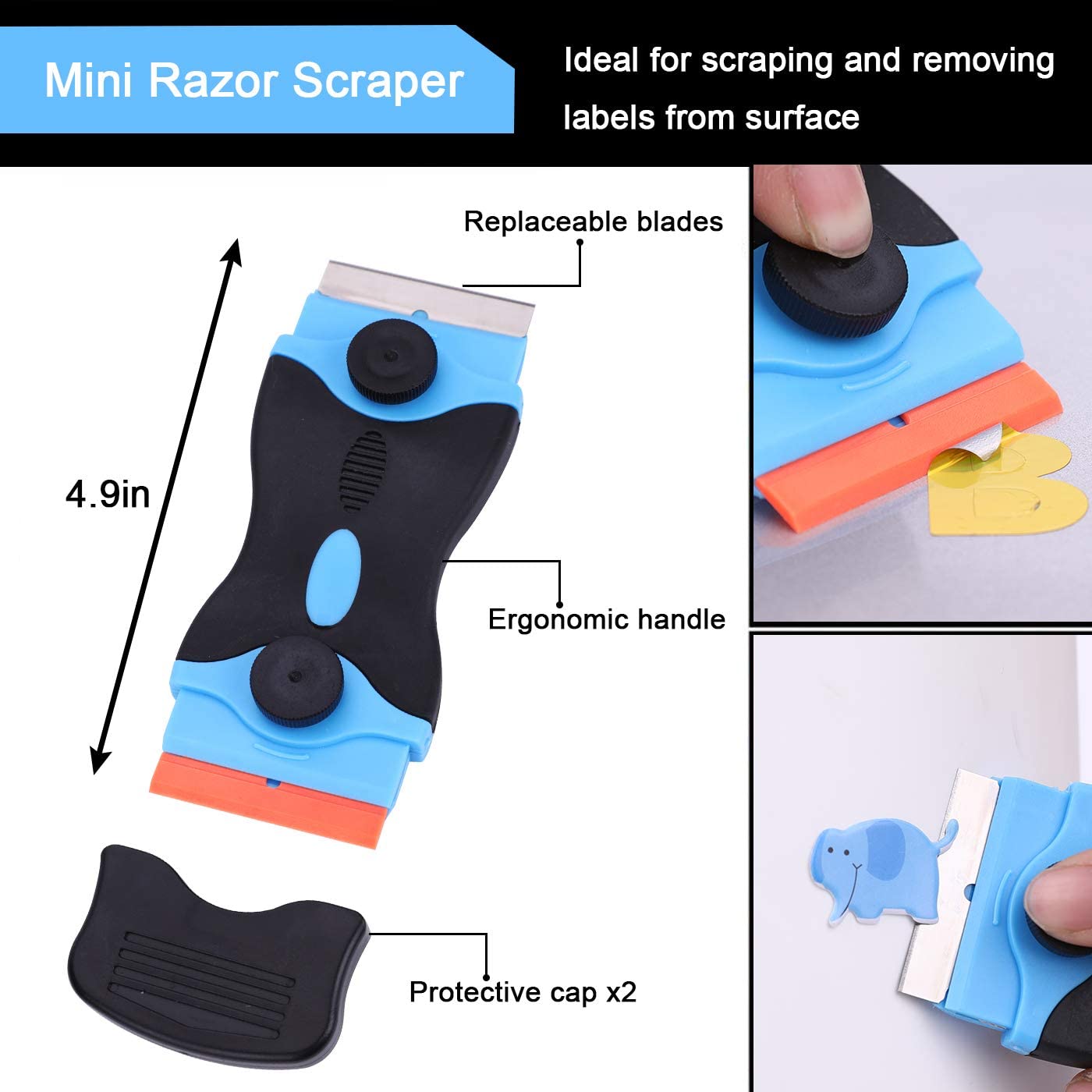 Scraper and putty knife set, 2 in 1 scraper tool with 10 plastic blades and 10 metal blades and 3 scrapers for wallpaper