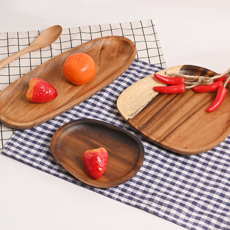 3PCS/Set Woden Plate Trays Pan Plate Fruit Dishes Bread Wood Plates Saucer Tea Tray Dessert Dinner