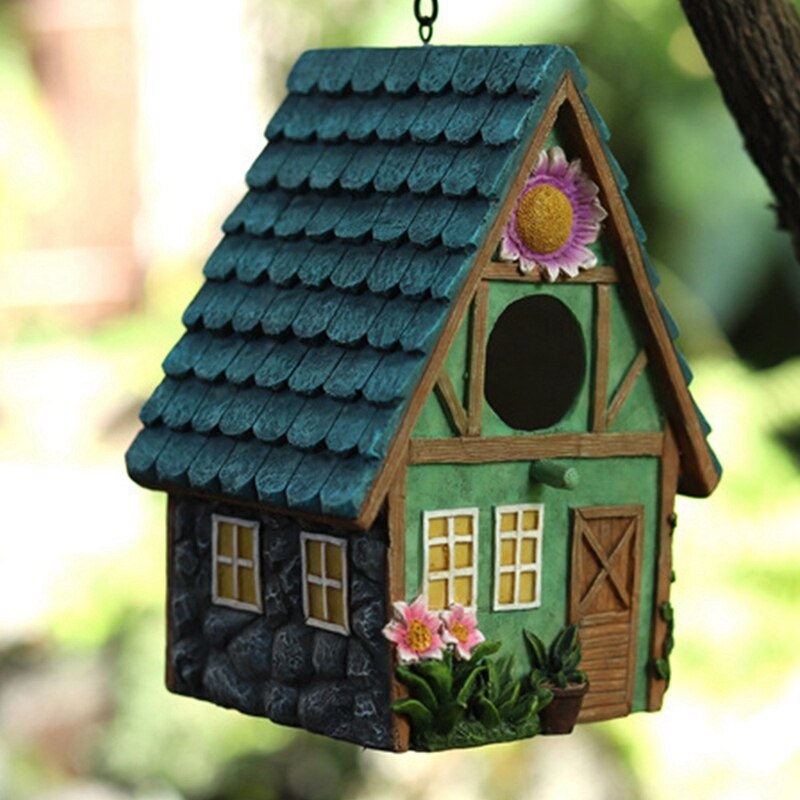 -Bird House For Outside, Hanging Garden Decorative Resin Bird House Garden Hanging Parrot Bird House For Porch Trees