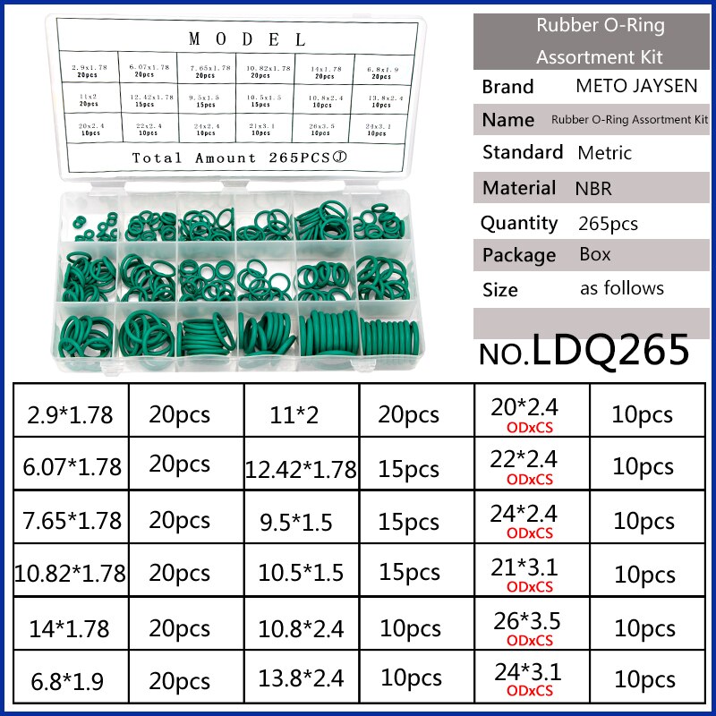 270PCS Paars Natuurlijke Buna Rubber (NBR) O Ringen Assortiment Set Vervanging Afdichting Spare Pakking Kits O-Ring 18 Maten Beschikbaar: LDQ265 x1