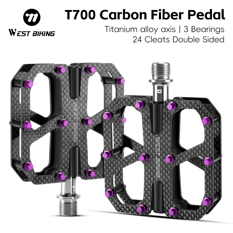 WEST BIKING Ultralichte koolstofvezelpedalen 3-lager fietspedalen Arbeidsbesparende antislip MTB-wegfietspedaalaccessoires