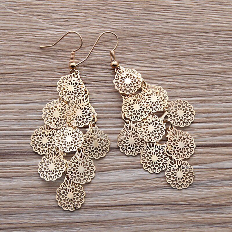 Beautiful Flower Torse Mix Color Earrings Boho Style Long Dangle Earring for Women: Gold