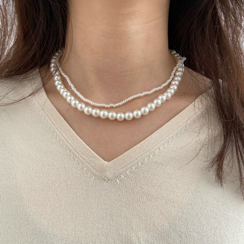 Moda sztuczna Pearl Choker naszyjnik kobiety Handmade Classic Strand korale naszyjnik dla damska biżuteria na prezent