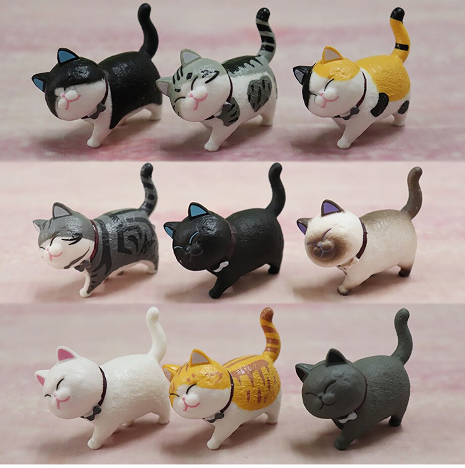 9 Pieces of 5 Cm Artificial Cute Cat Figurines &amp; Miniatures Doll Toy Colorful Doll Miniature Doll Home Decoration: Beige