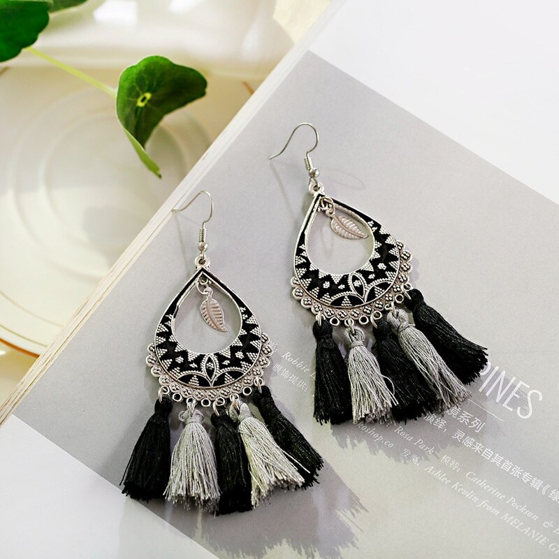 Boho Gypsy Summer Tassel Earrings Womens Vintage Bohemia Water Alloy Flower Earrings Jhumka Hanging Jewelry