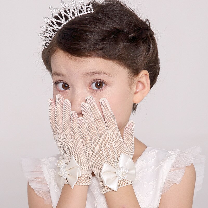 Guantes elásticos de malla para niñas, guantes de vestir para niñas, de boda, para novia: Default Title