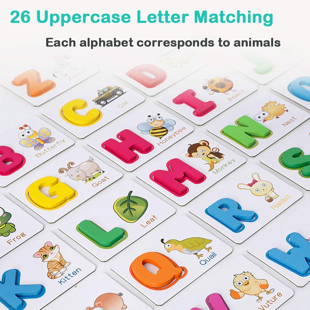 Wooden ABC Letters Matching Flash Cards Puzzle Learning Toy - Ideal for Reading and Writing Toys for Kindergarten Toddlers