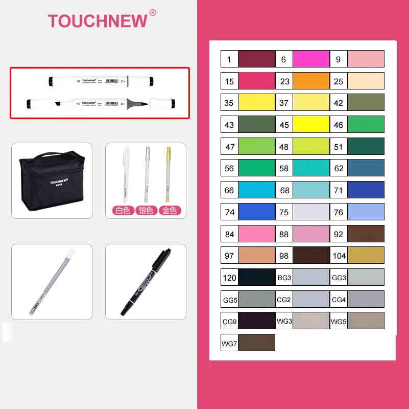 TOUCHNEW Marker 12/30/60/80/168 Colors Soft Brush Markers Pen Sketch Drawing Markers Set For Adults Comic Animation Art Supplies: Red